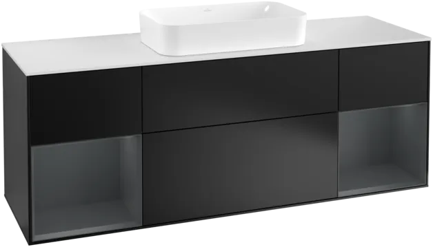 VILLEROY BOCH Toaletní skříňka Finion, s osvětlením, 4 výsuvy, 1600 x 603 x 501 mm, černý matný lak / půlnoční modrý matný lak / bílé matné sklo #F331HGPD
