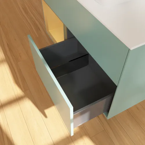 VILLEROY BOCH Toaletní skříňka Finion, s osvětlením, 2 výsuvy, 1000 x 603 x 501 mm, olivový matný lak / zlatý matný lak / bílé matné sklo #F771HFGM, obrázek 7