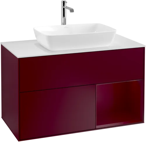 VILLEROY BOCH Toaletní skříňka Finion, s osvětlením, 2 výsuvy, 1000 x 603 x 501 mm, Peony Matt Lacquer / Peony Matt Lacquer / Glass White Matt #F781HBHB