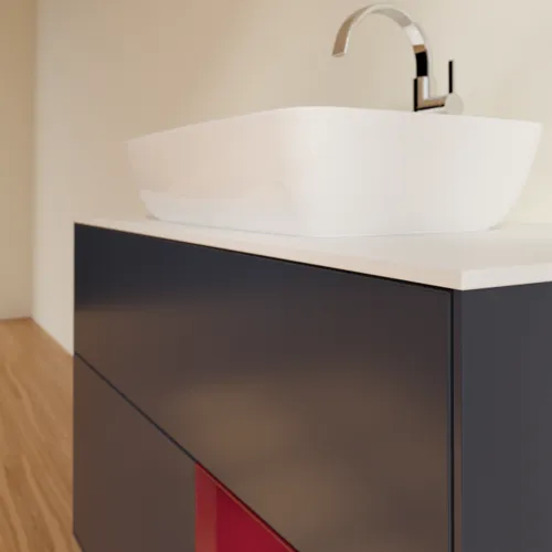 VILLEROY BOCH Toaletní skříňka Finion, s osvětlením, 2 výsuvy, 1000 x 603 x 501 mm, Midnight Blue Matt Lacquer / Peony Matt Lacquer / Glass White Matt #F781HBHG, obrázek 6