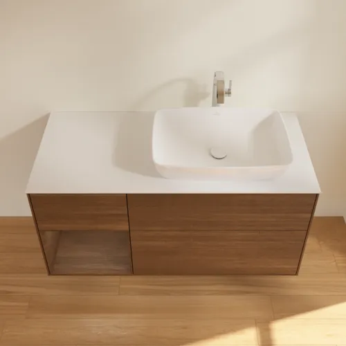 VILLEROY BOCH Toaletní skříňka Finion, s osvětlením, 3 výsuvy, 1200 x 603 x 501 mm, ořechová dýha / ořechová dýha / sklo bílé matné #F801GNGN, obrázek 4