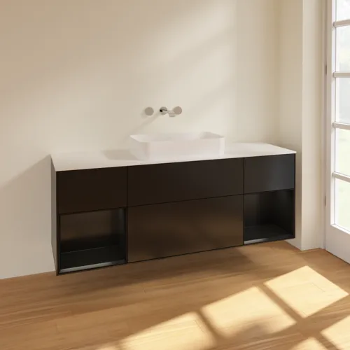 VILLEROY BOCH Toaletní skříňka Finion, s osvětlením, 4 výsuvy, 1600 x 603 x 501 mm, černý matný lak / černý matný lak / sklo bílé matné #F741PDPD, obrázek 2