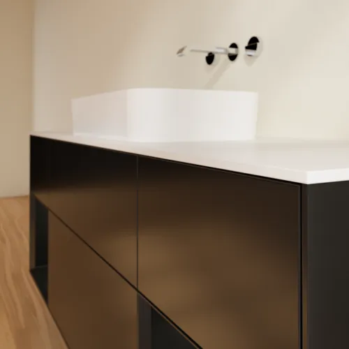 VILLEROY BOCH Toaletní skříňka Finion, s osvětlením, 4 výsuvy, 1600 x 603 x 501 mm, černý matný lak / černý matný lak / sklo bílé matné #F741PDPD, obrázek 6