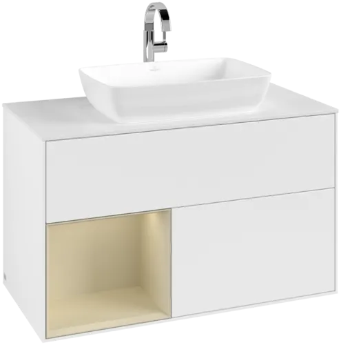 VILLEROY BOCH Toaletní skříňka Finion, s osvětlením, 2 výsuvy, 1000 x 603 x 501 mm, bílý matný lak / hedvábně šedý matný lak / bílé matné sklo #F771HJMT