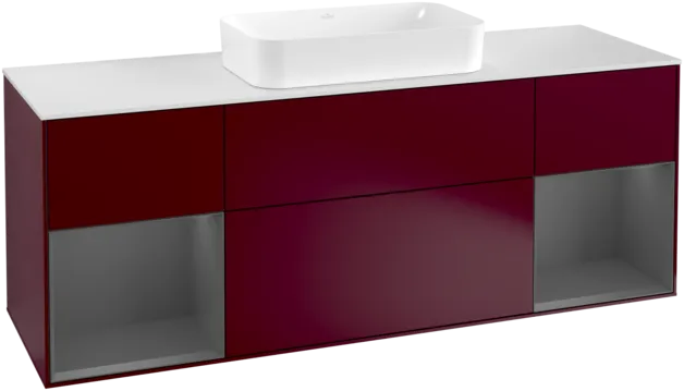 VILLEROY BOCH Toaletní skříňka Finion, s osvětlením, 4 výsuvy, 1600 x 603 x 501 mm, matný lak Pivoňka / matný lak Antracit / matné sklo Bílá #F331GKHB