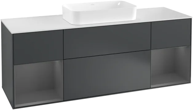 VILLEROY BOCH Toaletní skříňka Finion, s osvětlením, 4 výsuvy, 1600 x 603 x 501 mm, Midnight Blue Matt Lacquer / Anthracite Matt Lacquer / Glass White Matt #F331GKHG