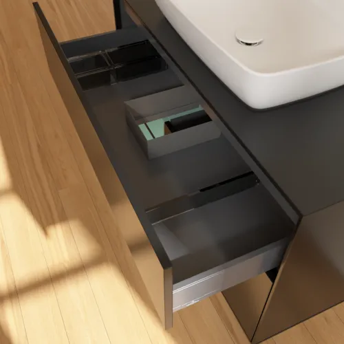 VILLEROY BOCH Toaletní skříňka Finion, s osvětlením, 2 výsuvy, 1000 x 603 x 501 mm, černý matný lak / olivový matný lak / černé matné sklo #F772GMPD, obrázek 8
