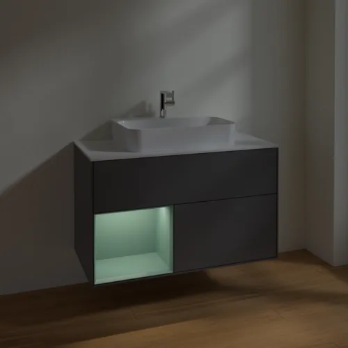 VILLEROY BOCH Toaletní skříňka Finion, s osvětlením, 2 výsuvy, 1000 x 603 x 501 mm, antracitový matný lak / olivový matný lak / bílé matné sklo #F361GMGK, obrázek 5