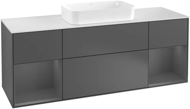 VILLEROY BOCH Toaletní skříňka Finion, s osvětlením, 4 výsuvy, 1600 x 603 x 501 mm, antracit matný lak / antracit matný lak / sklo bílé matné #F331GKGK