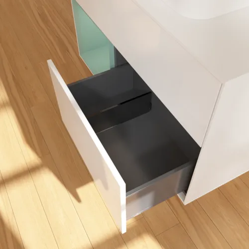 VILLEROY BOCH Toaletní skříňka Finion, s osvětlením, 2 výsuvy, 1000 x 603 x 501 mm, lesklý bílý lak / olivově matný lak / sklo bílé matné #F361GMGF, obrázek 7