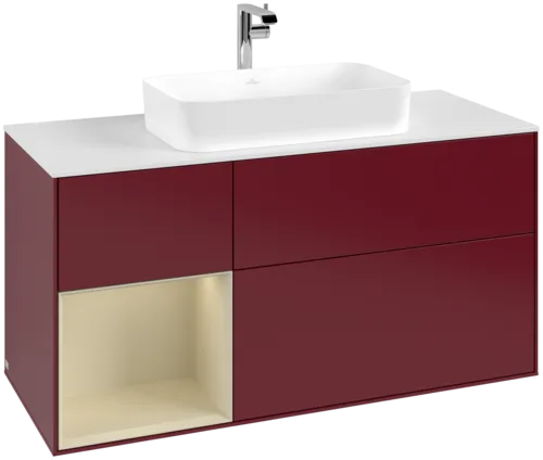 VILLEROY BOCH Toaletní skříňka Finion, s osvětlením, 3 výsuvy, 1200 x 603 x 501 mm, Peony Matt Lacquer / Silk Grey Matt Lacquer / Glass White Matt #F291HJHB
