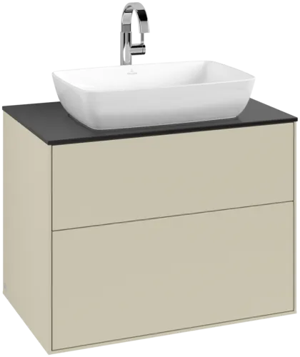 VILLEROY BOCH Toaletní skříňka Finion, 2 výsuvy, 800 x 603 x 501 mm, hedvábně šedý matný lak / černé matné sklo #F75200HJ