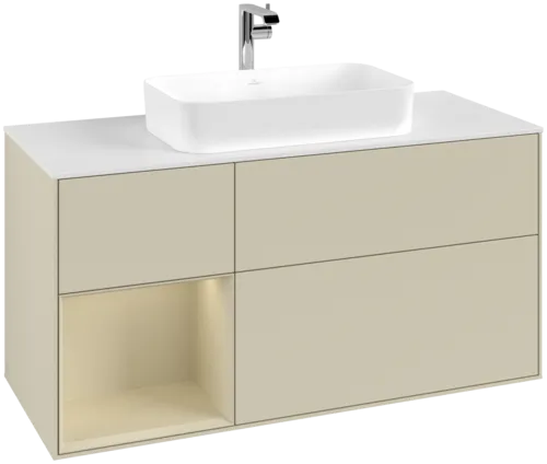 VILLEROY BOCH Toaletní skříňka Finion, s osvětlením, 3 výsuvy, 1200 x 603 x 501 mm, Silk Grey Matt Lacquer / Silk Grey Matt Lacquer / Glass White Matt #F291HJHJ