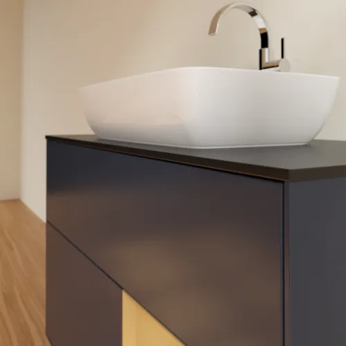 VILLEROY BOCH Toaletní skříňka Finion, s osvětlením, 2 výsuvy, 1000 x 603 x 501 mm, Midnight Blue Matt Lacquer / Gold Matt Lacquer / Glass Black Matt #F782HFHG, obrázek 6