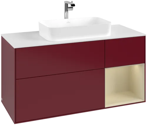 VILLEROY BOCH Toaletní skříňka Finion, s osvětlením, 3 výsuvy, 1200 x 603 x 501 mm, Peony Matt Lacquer / Silk Grey Matt Lacquer / Glass White Matt #F301HJHB