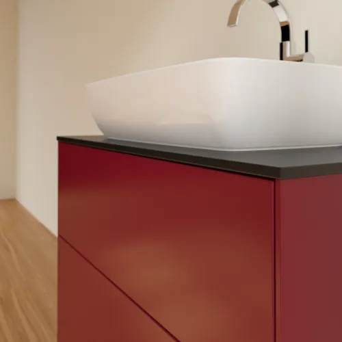 VILLEROY BOCH Toaletní skříňka Finion, 2 výsuvy, 800 x 603 x 501 mm, matný lak Peony / černé matné sklo #F75200HB, obrázek 5