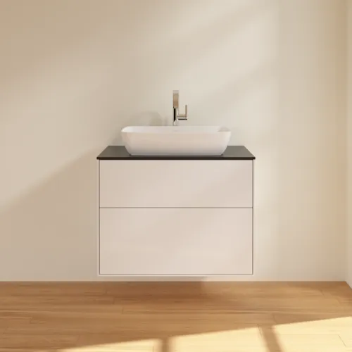 VILLEROY BOCH Toaletní skříňka Finion, 2 výsuvy, 800 x 603 x 501 mm, lesklý bílý lak / černé matné sklo #F75200GF, obrázek 3