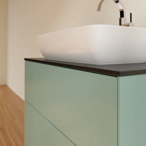 VILLEROY BOCH Toaletní skříňka Finion, 2 výsuvy, 800 x 603 x 501 mm, olivově matný lak / sklo černé matné #F75200GM, obrázek 5