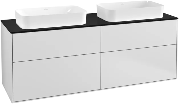 VILLEROY BOCH Toaletní skříňka Finion, 4 zásuvky, 1600 x 603 x 501 mm, bílý matný lak / černé matné sklo #F31200MT