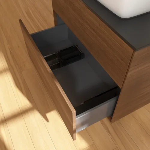 VILLEROY BOCH Toaletní stolek Finion, 2 výsuvy, 800 x 603 x 501 mm, ořechová dýha / sklo černé matné #F75200GN, obrázek 6