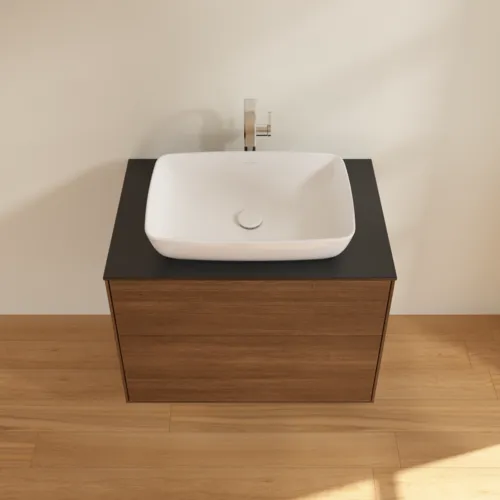 VILLEROY BOCH Toaletní stolek Finion, 2 výsuvy, 800 x 603 x 501 mm, ořechová dýha / sklo černé matné #F75200GN, obrázek 4