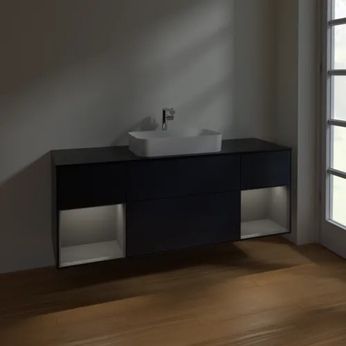 VILLEROY BOCH Toaletní skříňka Finion, s osvětlením, 4 výsuvy, 1600 x 603 x 501 mm, Midnight Blue Matt Lacquer / Anthracite Matt Lacquer / Glass Black Matt #F332GKHG, obrázek 5