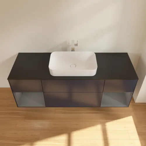 VILLEROY BOCH Toaletní skříňka Finion, s osvětlením, 4 výsuvy, 1600 x 603 x 501 mm, Midnight Blue Matt Lacquer / Anthracite Matt Lacquer / Glass Black Matt #F332GKHG, obrázek 4