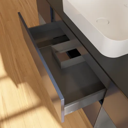VILLEROY BOCH Toaletní skříňka Finion, s osvětlením, 4 výsuvy, 1600 x 603 x 501 mm, Midnight Blue Matt Lacquer / Anthracite Matt Lacquer / Glass Black Matt #F332GKHG, obrázek 8
