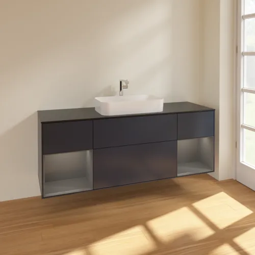 VILLEROY BOCH Toaletní skříňka Finion, s osvětlením, 4 výsuvy, 1600 x 603 x 501 mm, Midnight Blue Matt Lacquer / Anthracite Matt Lacquer / Glass Black Matt #F332GKHG, obrázek 2