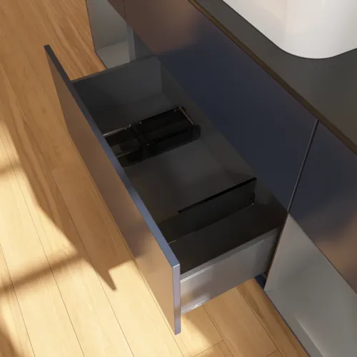 VILLEROY BOCH Toaletní skříňka Finion, s osvětlením, 4 výsuvy, 1600 x 603 x 501 mm, Midnight Blue Matt Lacquer / Anthracite Matt Lacquer / Glass Black Matt #F332GKHG, obrázek 7