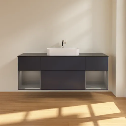 VILLEROY BOCH Toaletní skříňka Finion, s osvětlením, 4 výsuvy, 1600 x 603 x 501 mm, Midnight Blue Matt Lacquer / Anthracite Matt Lacquer / Glass Black Matt #F332GKHG, obrázek 3