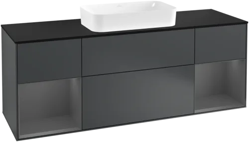 VILLEROY BOCH Toaletní skříňka Finion, s osvětlením, 4 výsuvy, 1600 x 603 x 501 mm, Midnight Blue Matt Lacquer / Anthracite Matt Lacquer / Glass Black Matt #F332GKHG