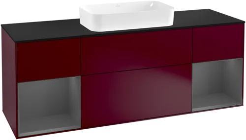 VILLEROY BOCH Toaletní skříňka Finion, s osvětlením, 4 výsuvy, 1600 x 603 x 501 mm, Pivoňka matný lak / Antracit matný lak / Sklo černé matné #F332GKHB