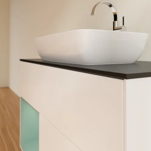VILLEROY BOCH Toaletní skříňka Finion, s osvětlením, 2 výsuvy, 1000 x 603 x 501 mm, bílý matný lak / olivový matný lak / černé matné sklo #F772GMMT, obrázek 6