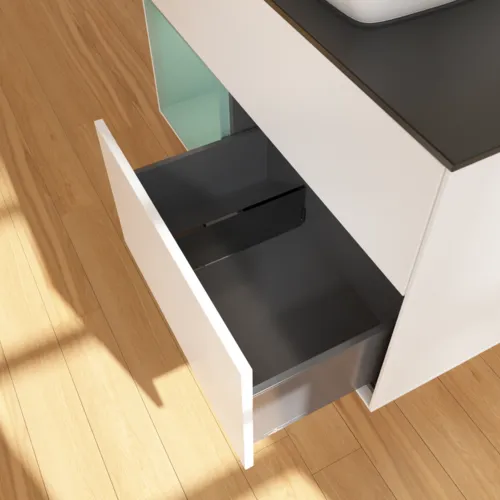 VILLEROY BOCH Toaletní skříňka Finion, s osvětlením, 2 výsuvy, 1000 x 603 x 501 mm, bílý matný lak / olivový matný lak / černé matné sklo #F772GMMT, obrázek 7