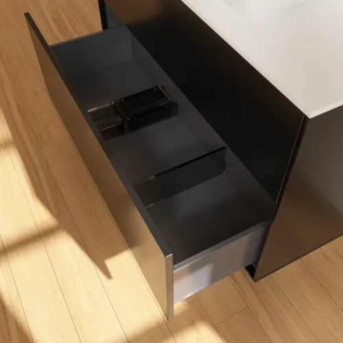 VILLEROY BOCH Toaletní skříňka Finion, 2 výsuvy, 1000 x 603 x 501 mm, černý matný lak / bílé matné sklo #F76100PD, obrázek 6