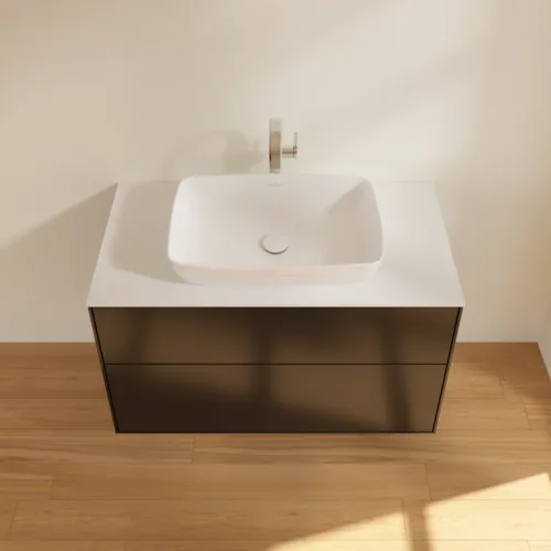 VILLEROY BOCH Toaletní skříňka Finion, 2 výsuvy, 1000 x 603 x 501 mm, černý matný lak / bílé matné sklo #F76100PD, obrázek 4