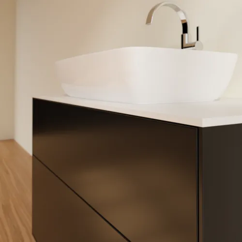 VILLEROY BOCH Toaletní skříňka Finion, 2 výsuvy, 1000 x 603 x 501 mm, černý matný lak / bílé matné sklo #F76100PD, obrázek 5