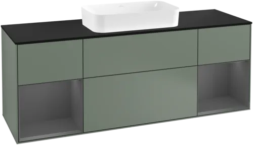 VILLEROY BOCH Toaletní skříňka Finion, s osvětlením, 4 výsuvy, 1600 x 603 x 501 mm, olivový matný lak / antracitový matný lak / černé matné sklo #F332GKGM