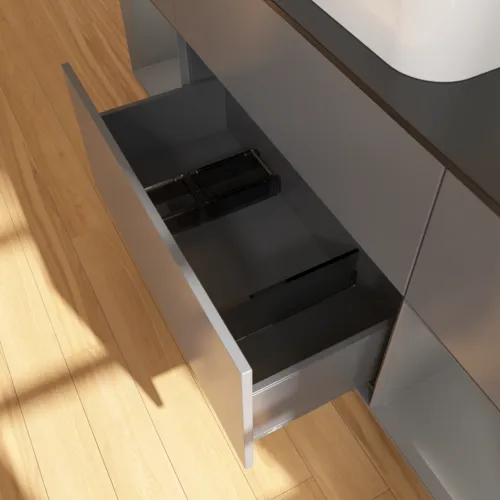 VILLEROY BOCH Toaletní skříňka Finion, s osvětlením, 4 výsuvy, 1600 x 603 x 501 mm, antracit matný lak / antracit matný lak / sklo černé matné #F332GKGK, obrázek 7