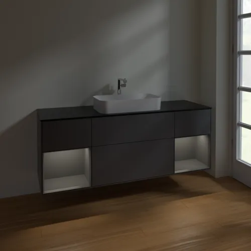 VILLEROY BOCH Toaletní skříňka Finion, s osvětlením, 4 výsuvy, 1600 x 603 x 501 mm, antracit matný lak / antracit matný lak / sklo černé matné #F332GKGK, obrázek 5