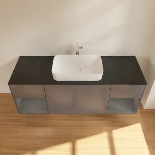VILLEROY BOCH Toaletní skříňka Finion, s osvětlením, 4 výsuvy, 1600 x 603 x 501 mm, antracit matný lak / antracit matný lak / sklo černé matné #F332GKGK, obrázek 4