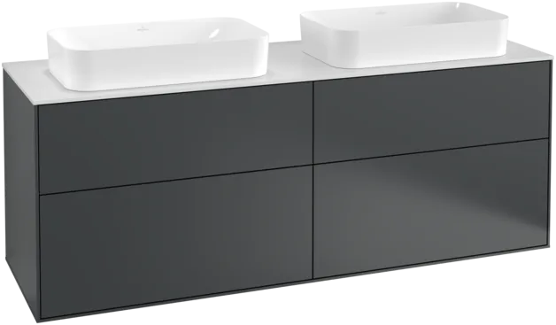 VILLEROY BOCH Toaletní skříňka Finion, 4 výsuvy, 1600 x 603 x 501 mm, půlnočně modrý matný lak / bílé matné sklo #F31100HG