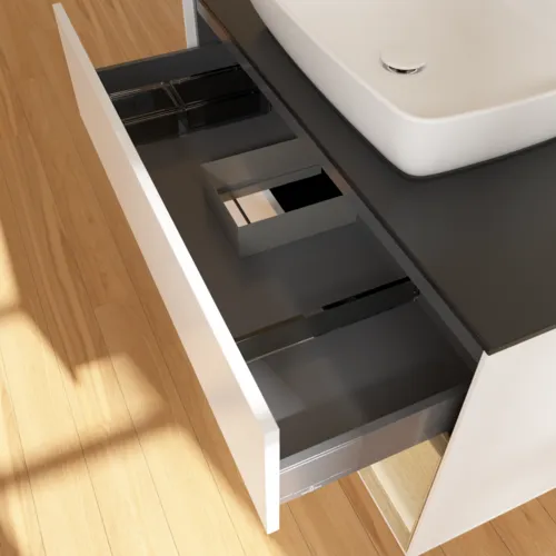 VILLEROY BOCH Toaletní skříňka Finion, s osvětlením, 2 výsuvy, 1000 x 603 x 501 mm, bílý matný lak / dubová dýha / černé matné sklo #F782PCMT, obrázek 8