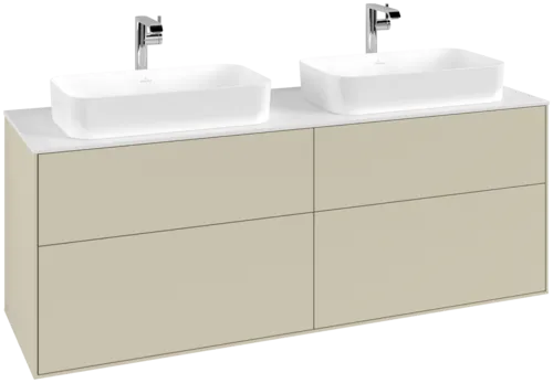 VILLEROY BOCH Toaletní skříňka Finion, 4 výsuvy, 1600 x 603 x 501 mm, hedvábně šedý matný lak / sklo bílé matné #F31100HJ