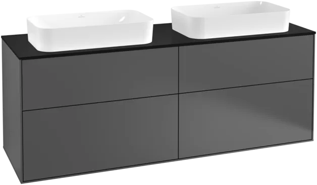 VILLEROY BOCH Toaletní skříňka Finion, 4 výsuvy, 1600 x 603 x 501 mm, antracitový matný lak / černé matné sklo #F31200GK