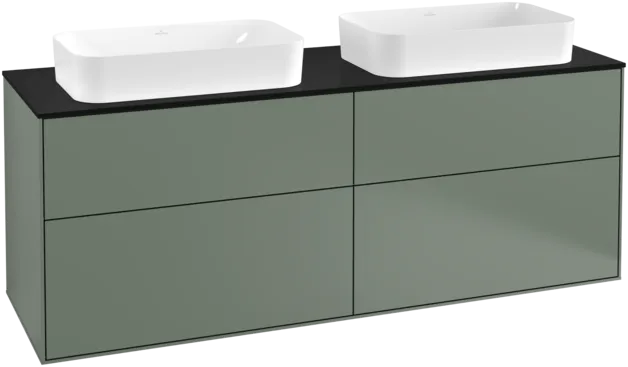 VILLEROY BOCH Toaletní skříňka Finion, 4 výsuvy, 1600 x 603 x 501 mm, olivový matný lak / sklo černé matné #F31200GM
