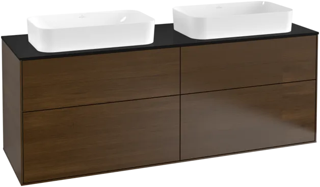 VILLEROY BOCH Toaletní skříňka Finion, 4 výsuvy, 1600 x 603 x 501 mm, ořechová dýha / sklo černé matné #F31200GN