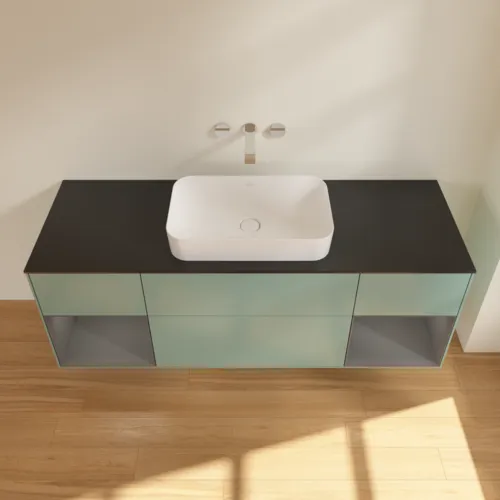 VILLEROY BOCH Toaletní skříňka Finion, s osvětlením, 4 výsuvy, 1600 x 603 x 501 mm, olivový matný lak / antracitový matný lak / černé matné sklo #F742GKGM, obrázek 4