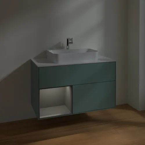 VILLEROY BOCH Toaletní skříňka Finion, s osvětlením, 2 výsuvy, 1000 x 603 x 501 mm, olivový matný lak / antracitový matný lak / bílé matné sklo #F361GKGM, obrázek 5